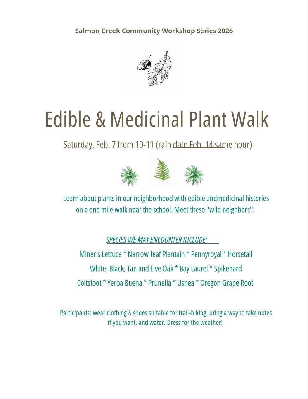 Edible & Medicinal Plant Walk – Feb 7th (before Valentine’s Craft Fair)
